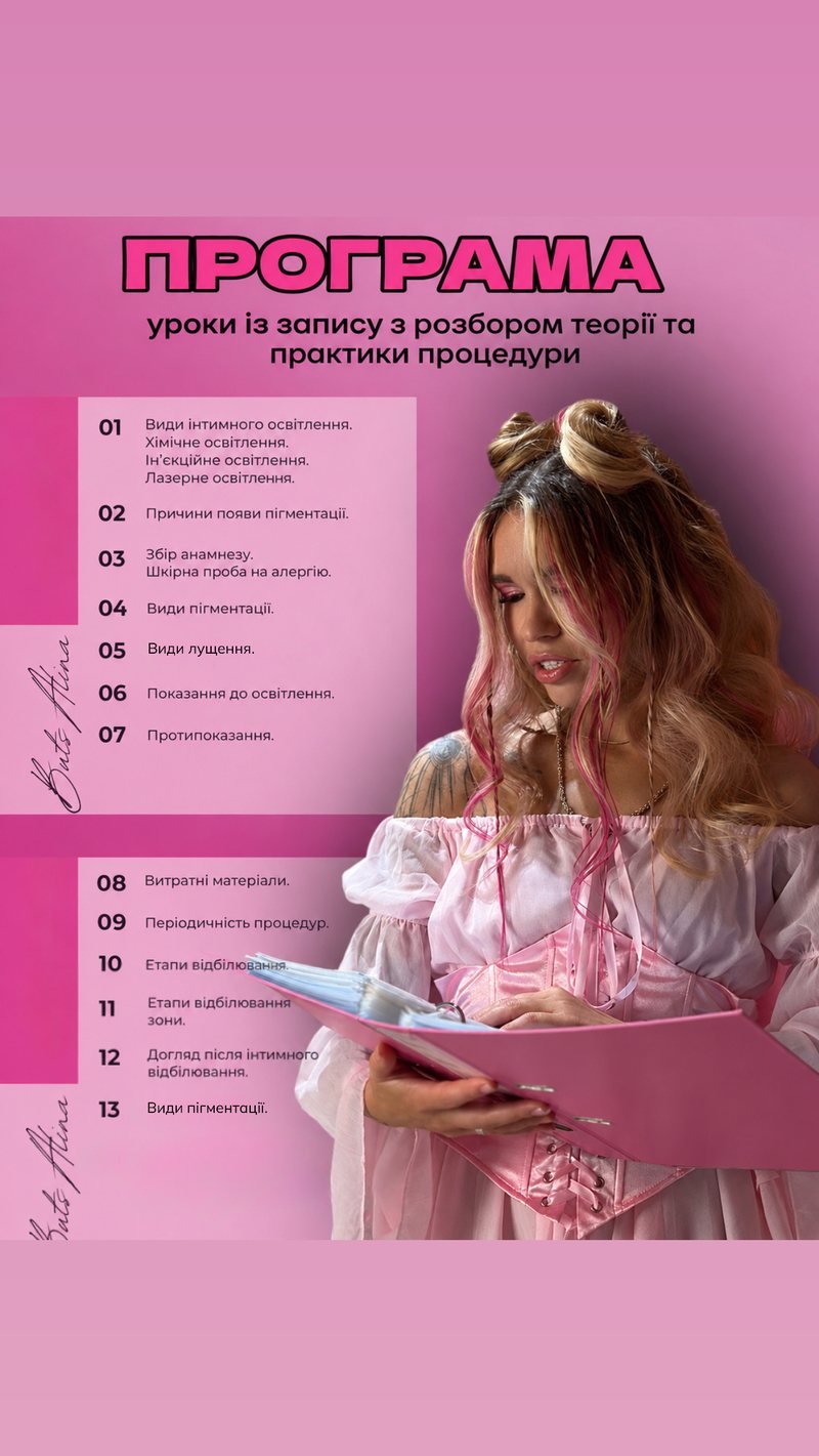 Повна програма курсу інтимного відбілювання, 13 тем